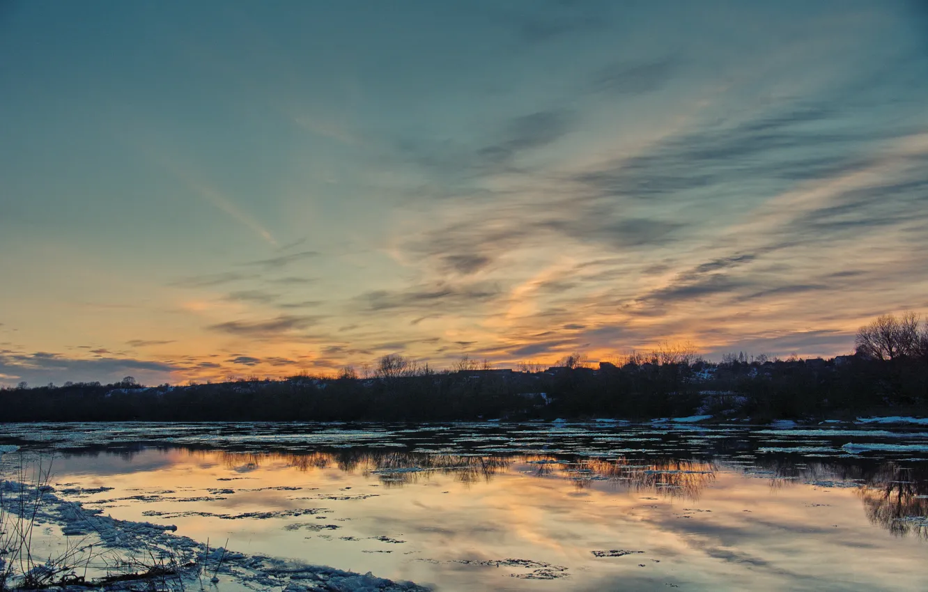 Photo wallpaper nature, river, the evening, flood