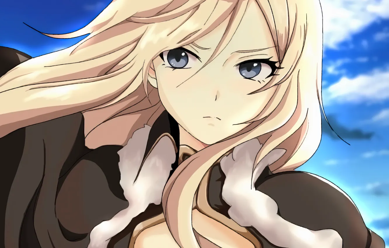 Photo wallpaper girl, sexy, cleavage, blouse, sky, long hair, boobs, anime