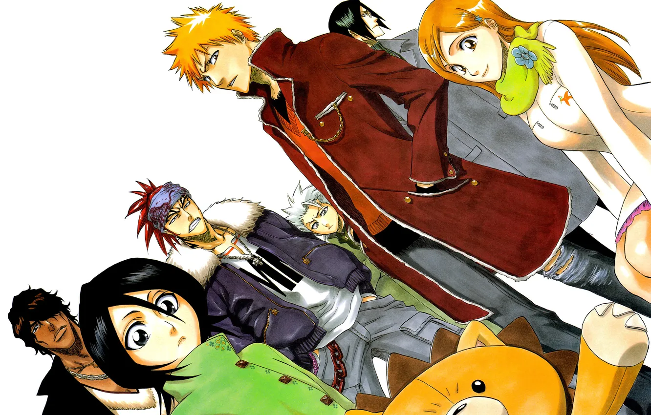 Photo wallpaper Bleach, Ichigo Kurosaki, Kuchiki Rukia, Shinigami, Toshiro Hitsugaya, Orihime Inoue, Yasutora Sado, Renji Abarai