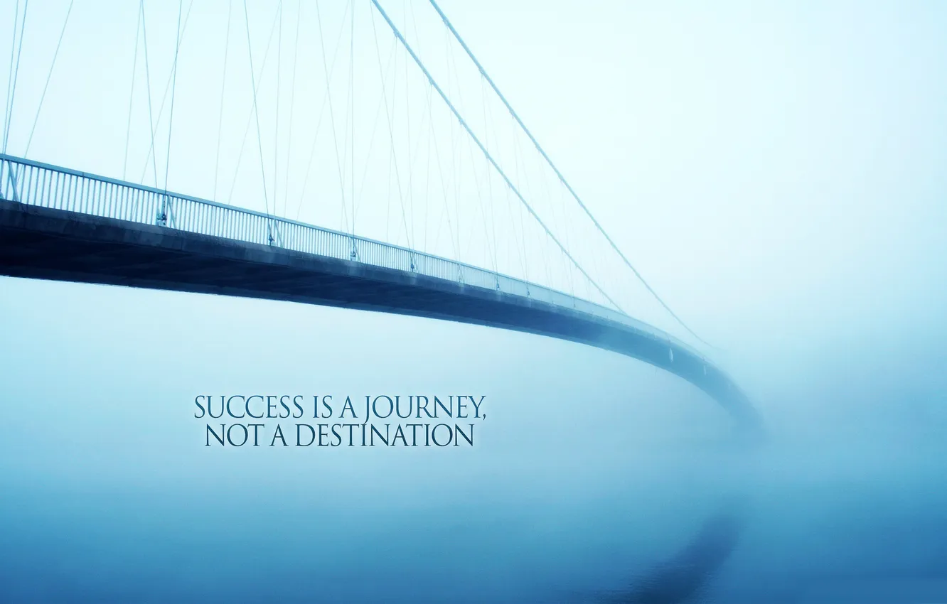 Photo wallpaper water, bridge, fog, succes is a journey, not a destination