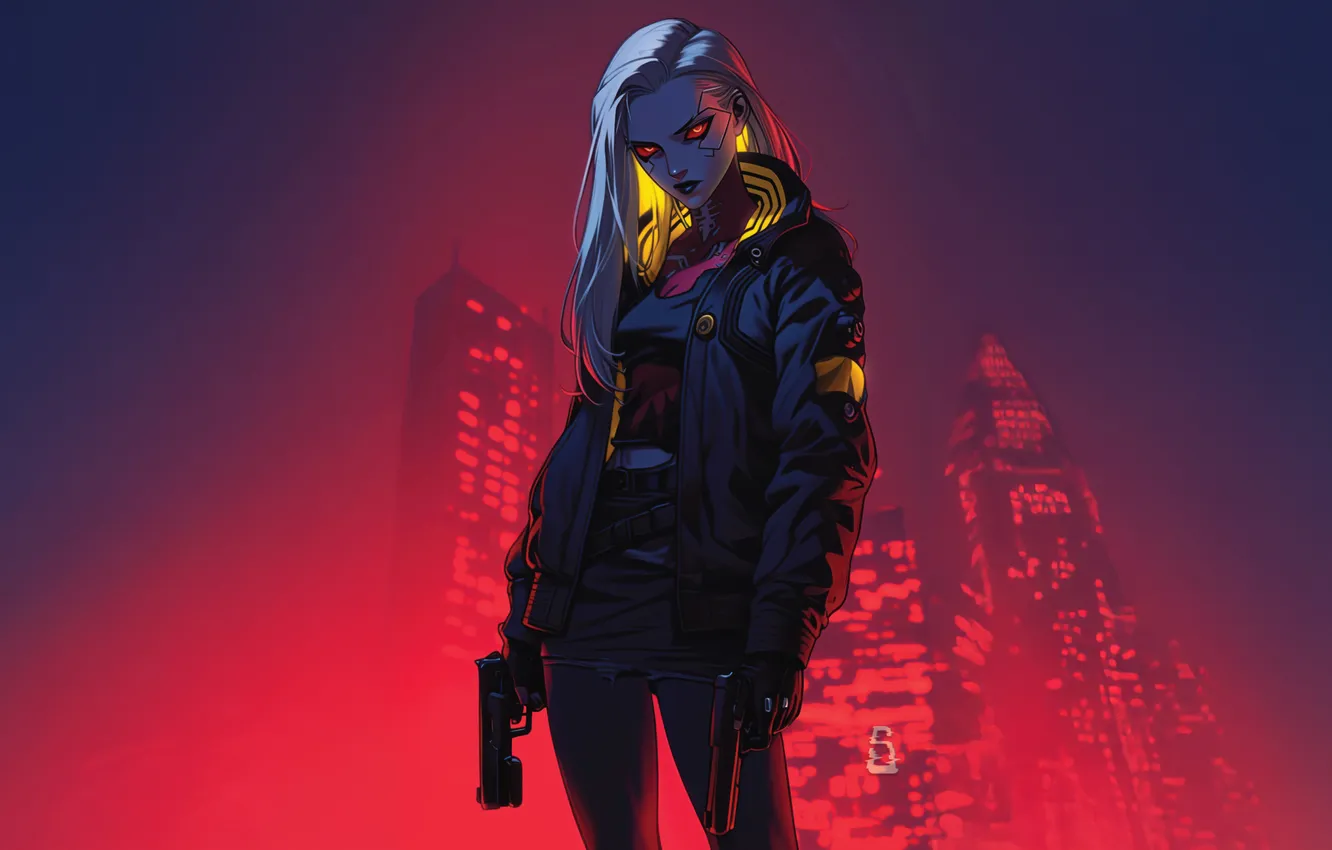 Photo wallpaper Neon, assassin, skies, Cybernetic