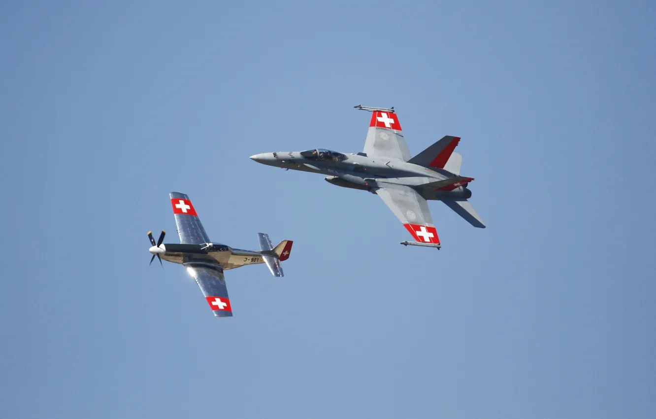 Photo wallpaper flight, Mustang, fighters, P-51, Hornet, FA-18