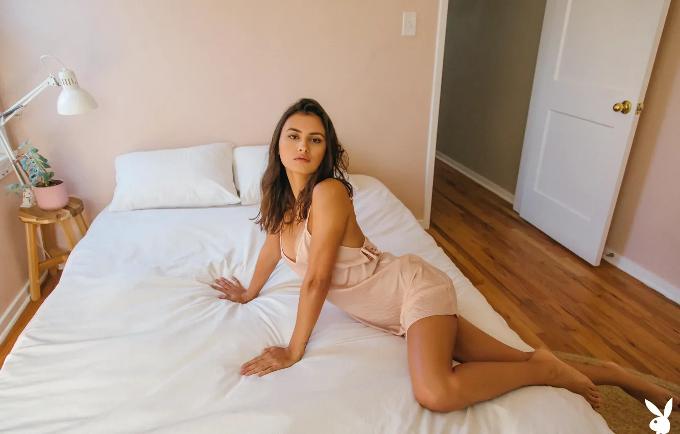 Photo wallpaper playboy, girl, legs, beautiful, pretty, bed