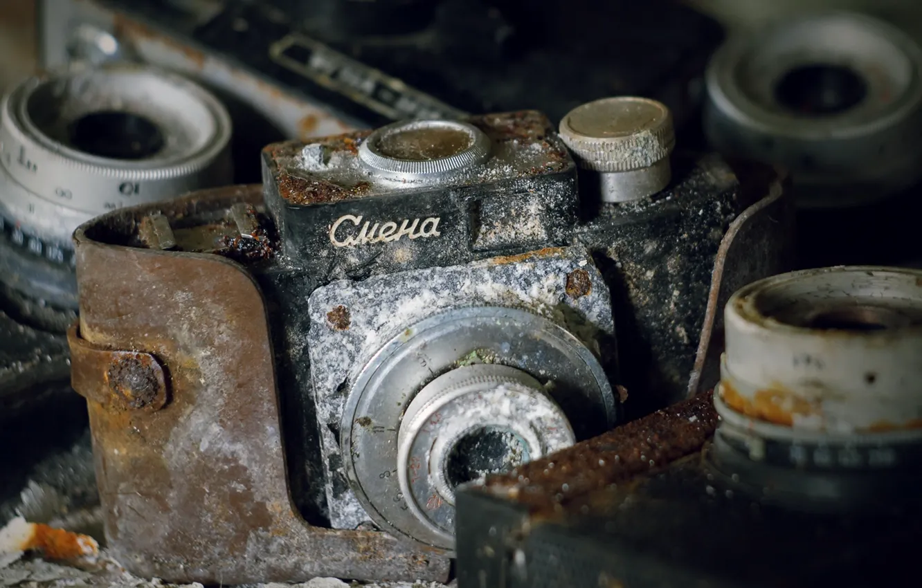 Photo wallpaper macro, background, camera, scrap