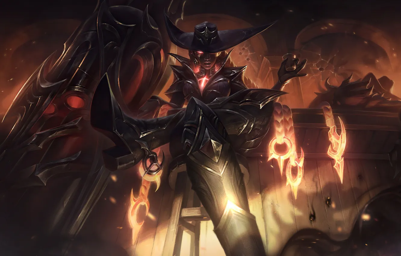 Photo wallpaper girl, hat, sitting, League of Legends, Senna