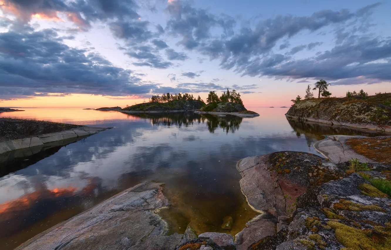 Photo wallpaper summer, trees, landscape, nature, lake, stones, Lake Ladoga, Ladoga