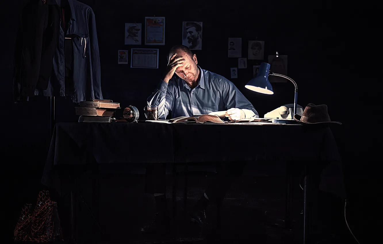 Photo wallpaper table, work, lamp, form, office, the investigator, case, COP