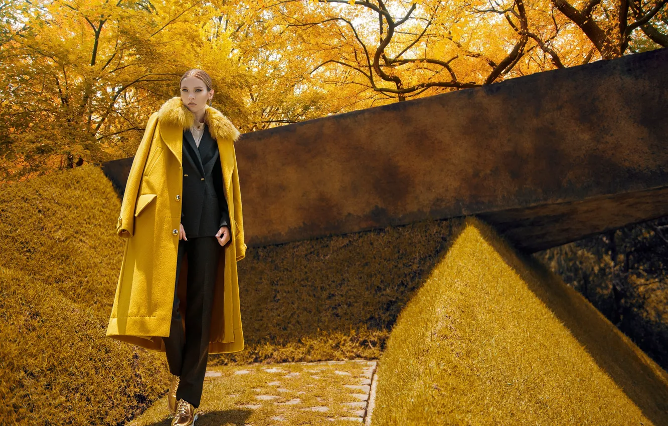 Photo wallpaper autumn, girl, model, fashion, coat