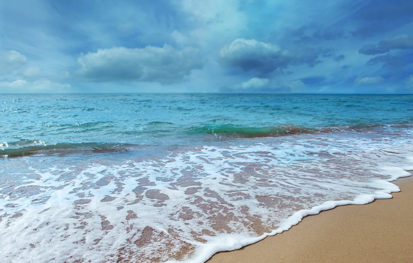 Photo wallpaper the sky, the ocean, shore, surf