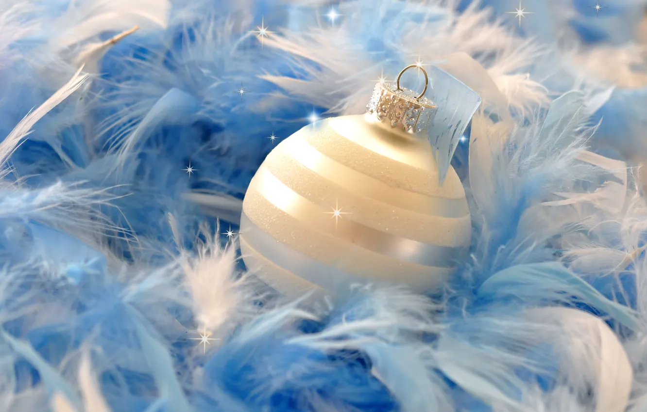 Photo wallpaper close-up, holiday, toy, Shine, ball, feathers, fluff, New year