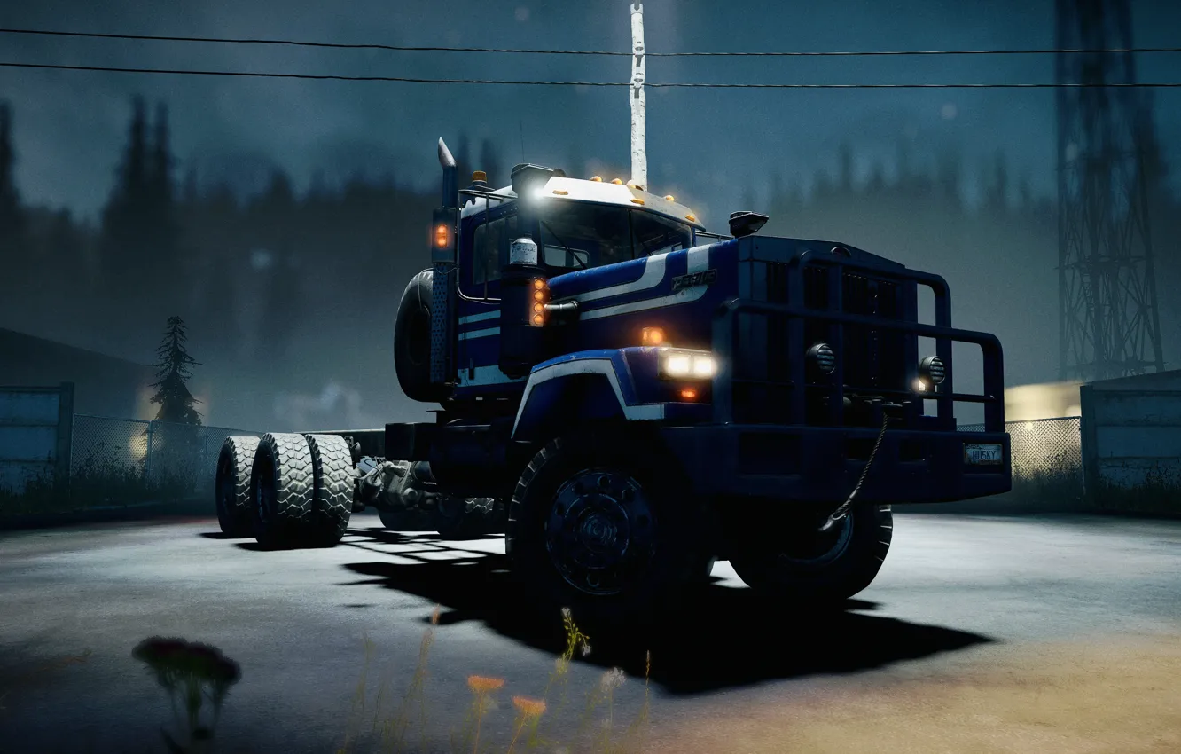Photo wallpaper lights, truck, game, wood, Wisconsin, P15, HDR, UHD