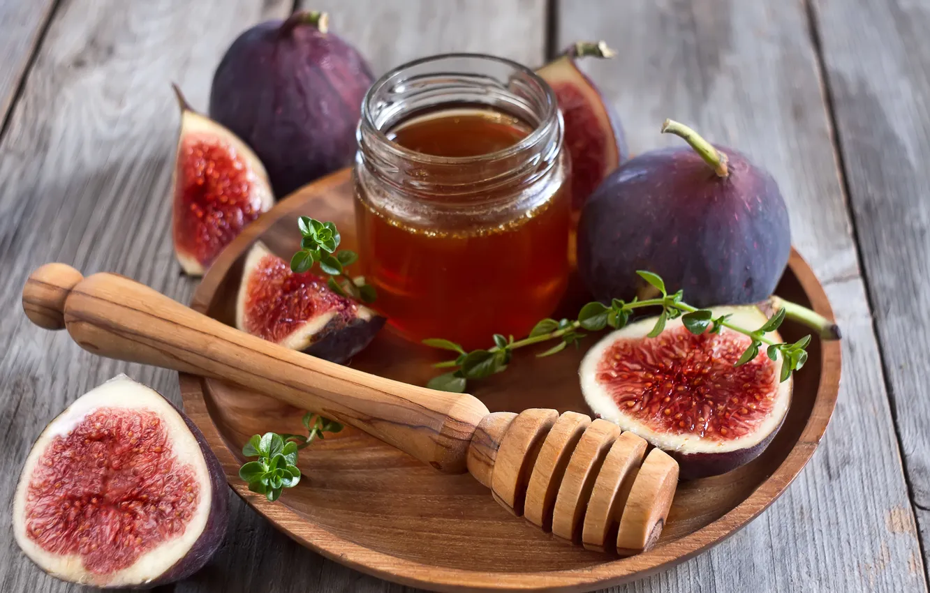 Photo wallpaper greens, sprig, honey, figs