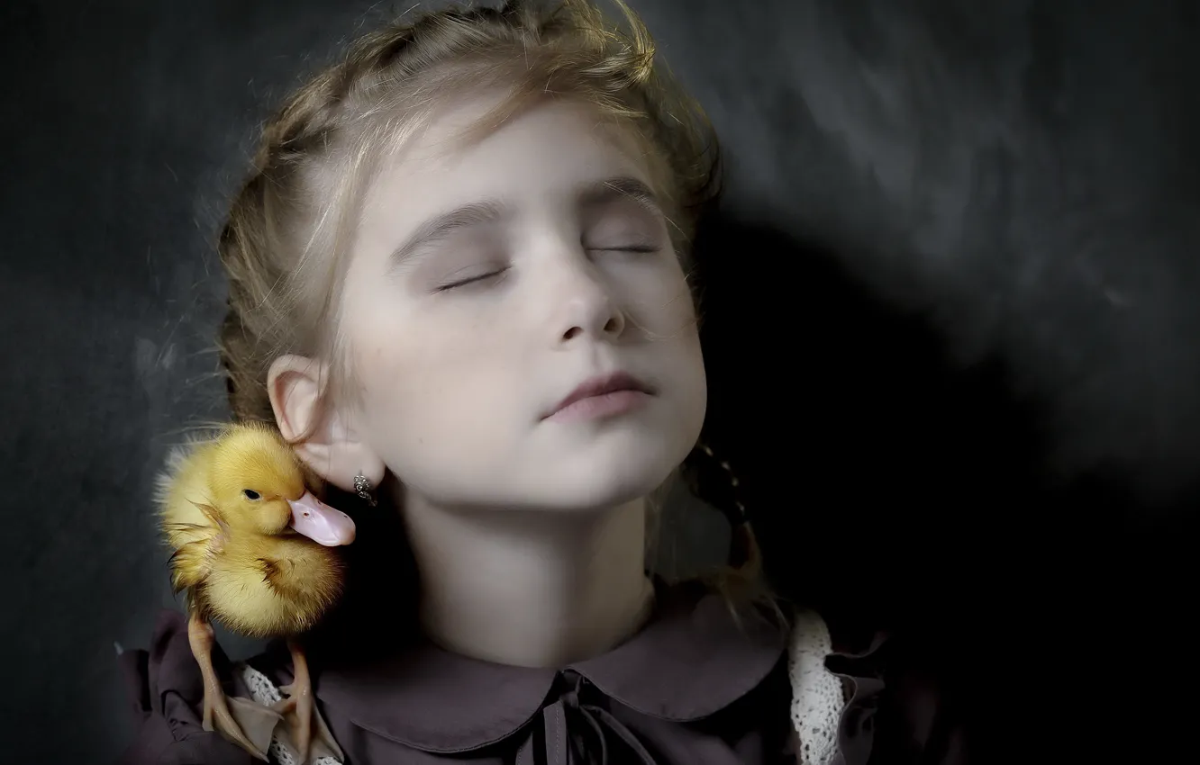 Photo wallpaper duck, portrait, girl