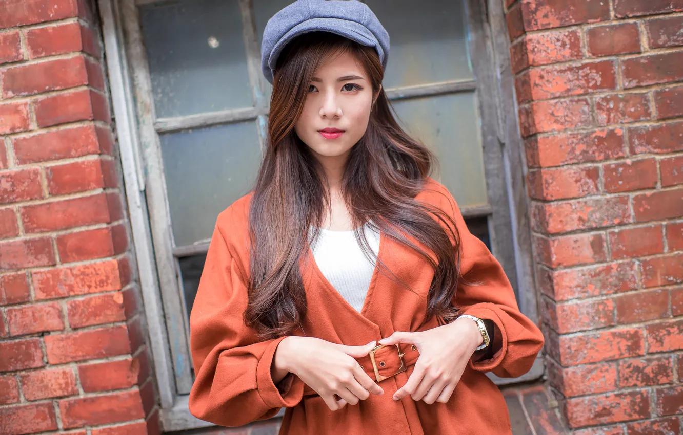 Photo wallpaper look, girl, hair, cap, Asian