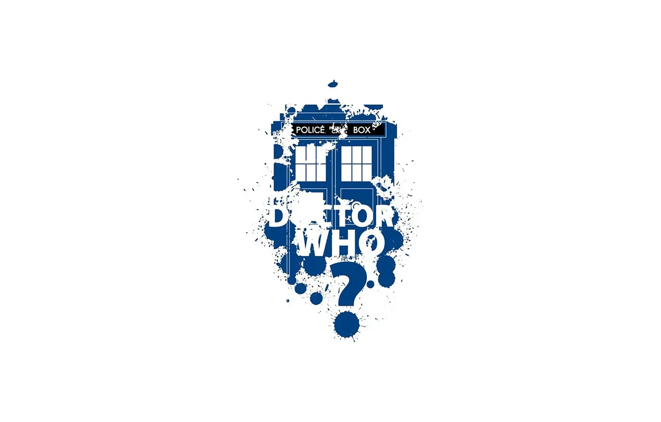 Photo wallpaper drops, blue, white background, question, blots, booth, Doctor Who, Doctor Who