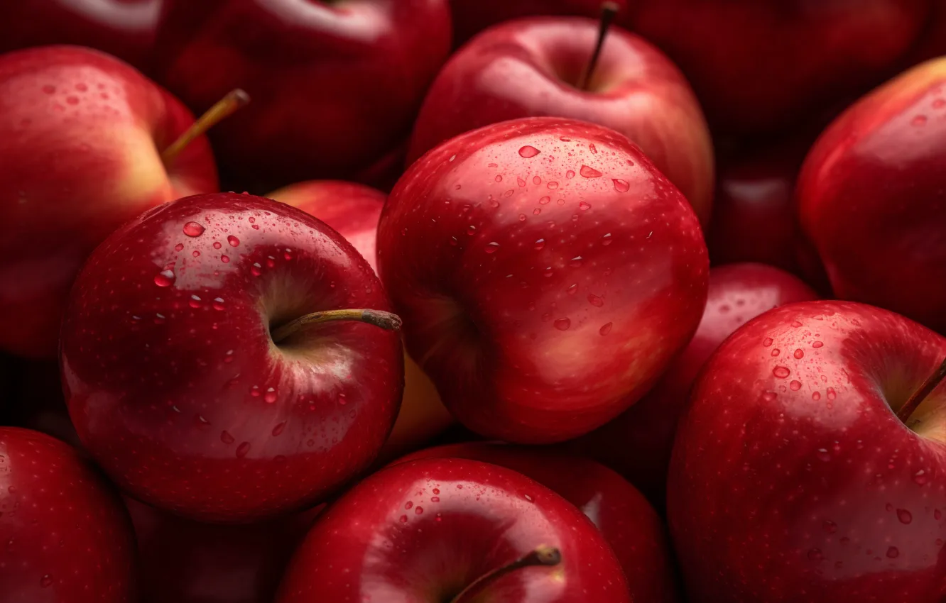 Photo wallpaper red, apples, harvest, fruit, fruit, ripe, juicy, AI art