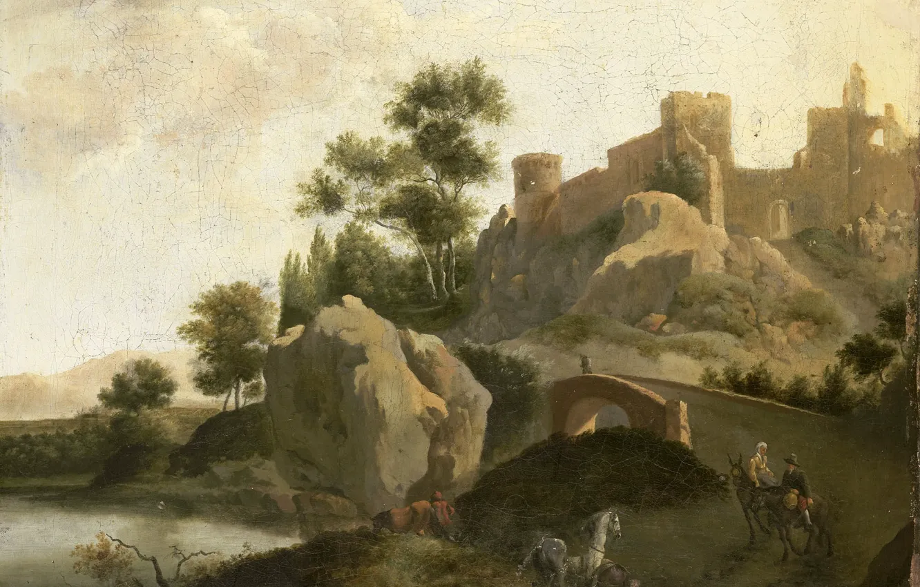 Photo wallpaper oil, picture, canvas, Italian landscape, 1720, Schieblius J. G.