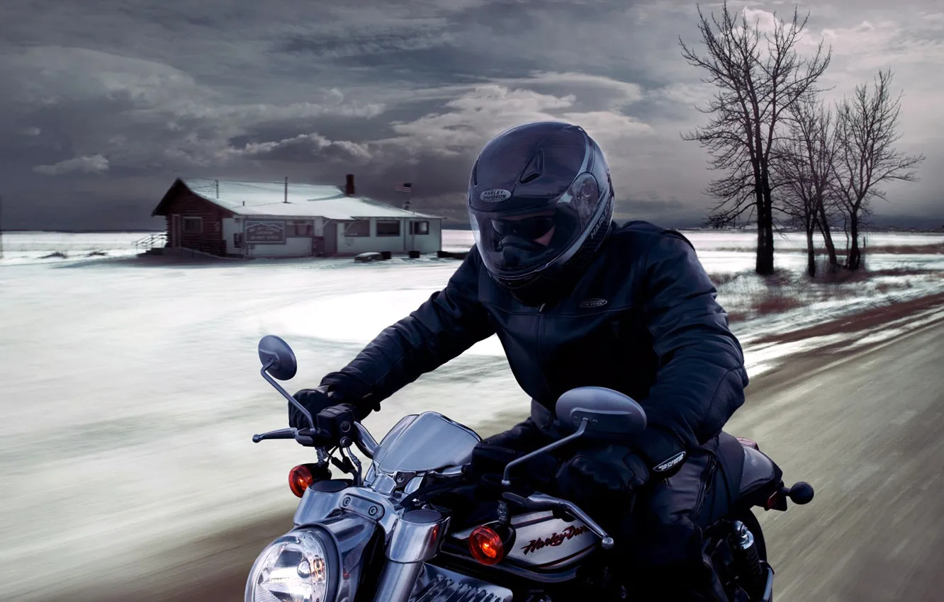 Photo wallpaper the sky, house, speed, motorcycle, biker