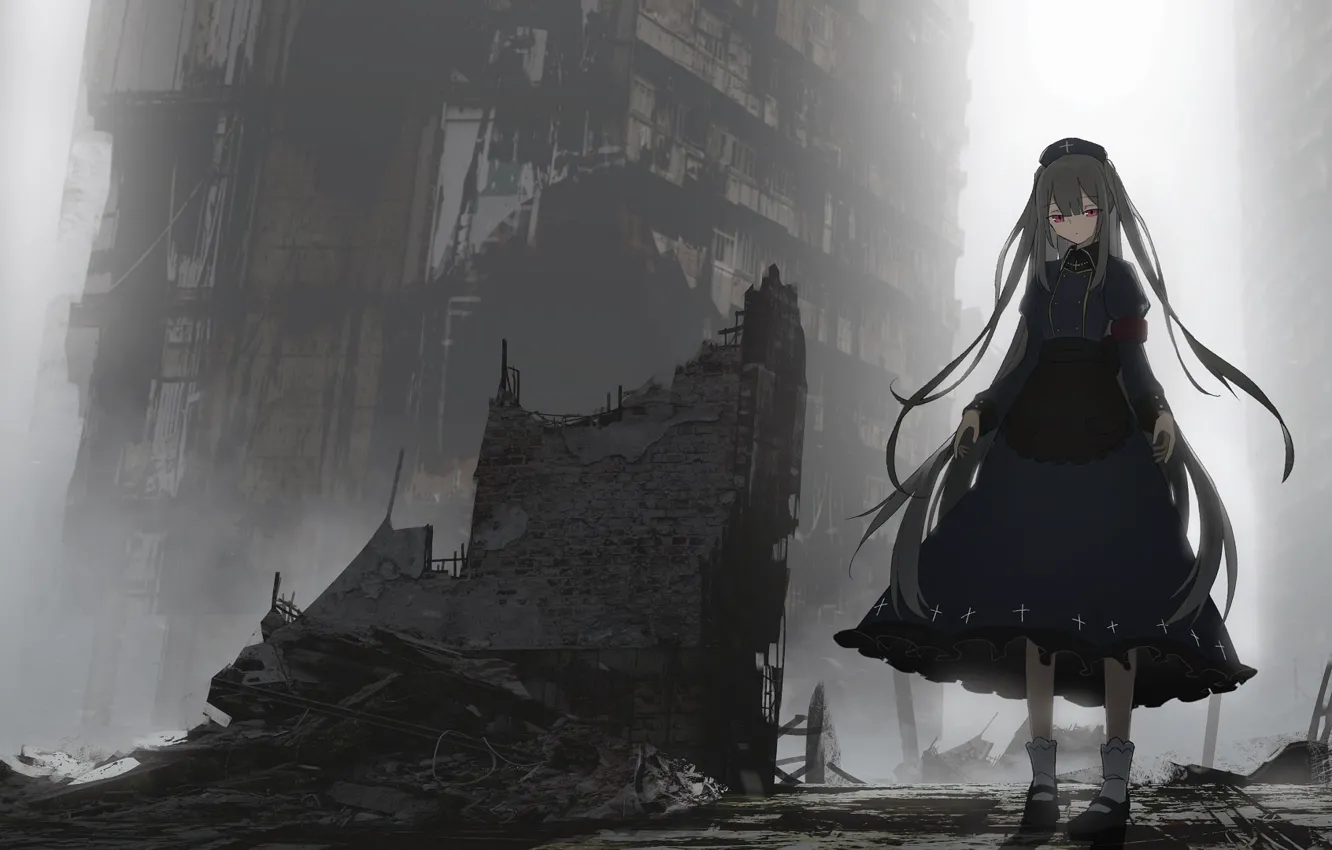 Photo wallpaper girl, the city, ruins