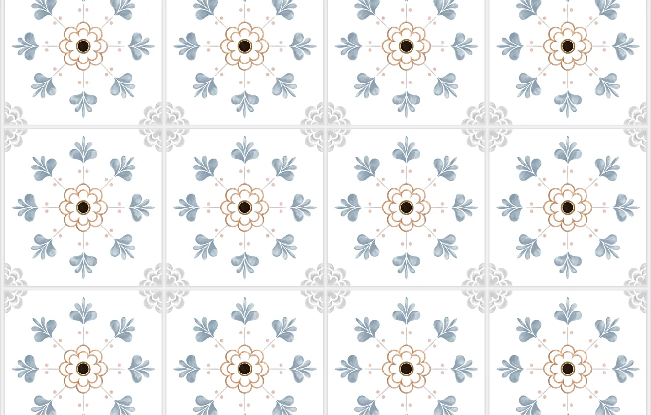 Photo wallpaper flowers, pattern, texture, squares, white background