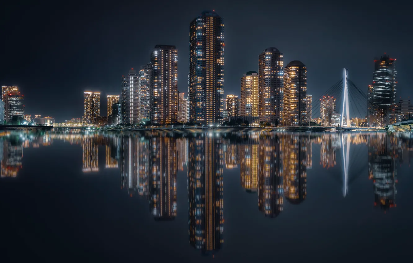 Photo wallpaper reflection, river, building, home, skyscrapers, Japan, Tokyo, Tokyo