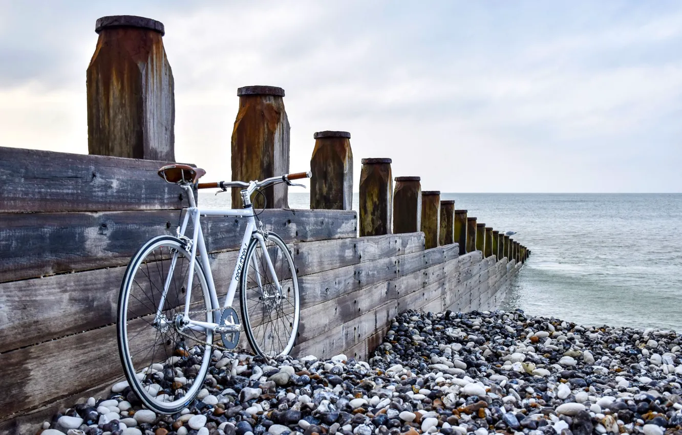 Photo wallpaper bike, the ocean, shore, pier, tide