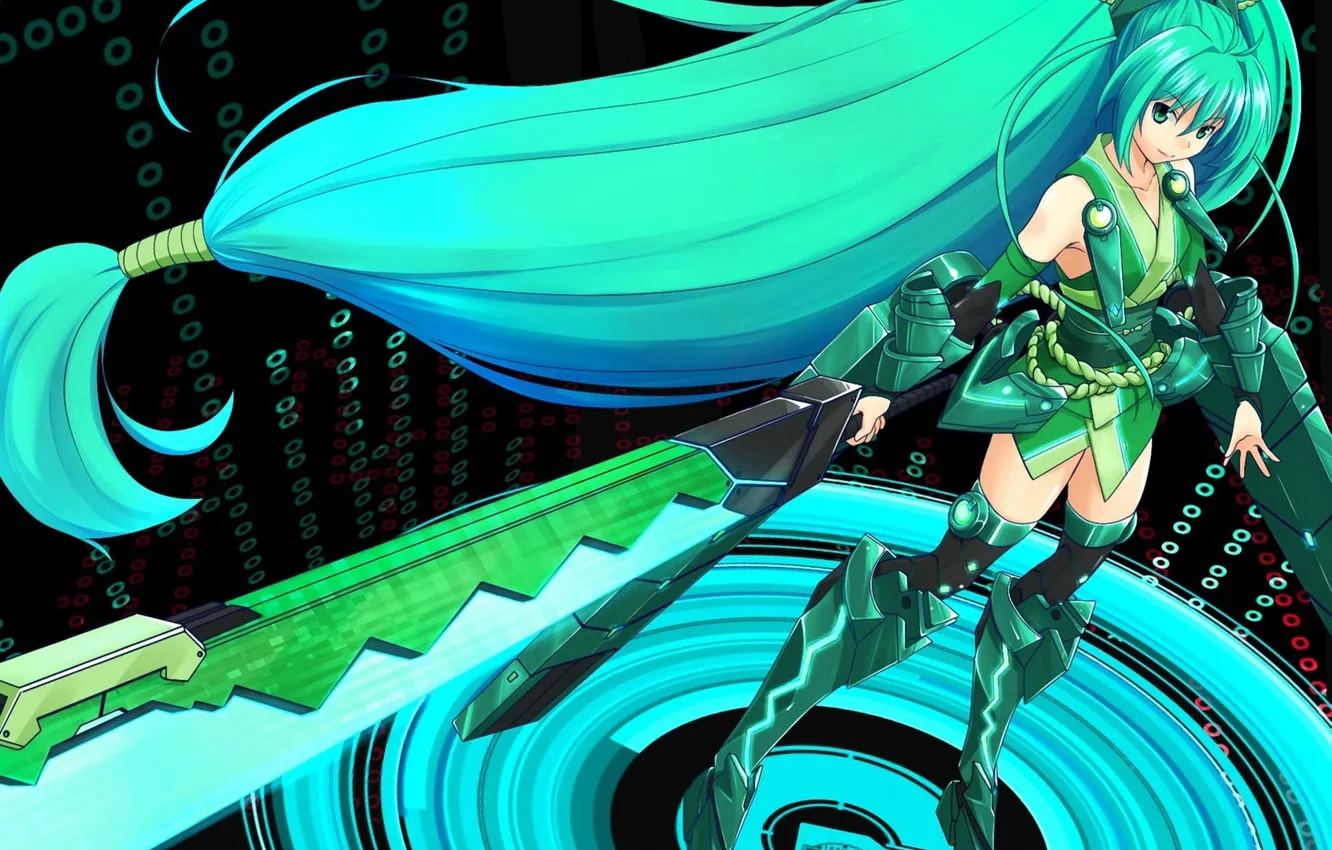 Photo wallpaper girl, abstraction, sword, art, vivid green, tr-6, Vividred Operation