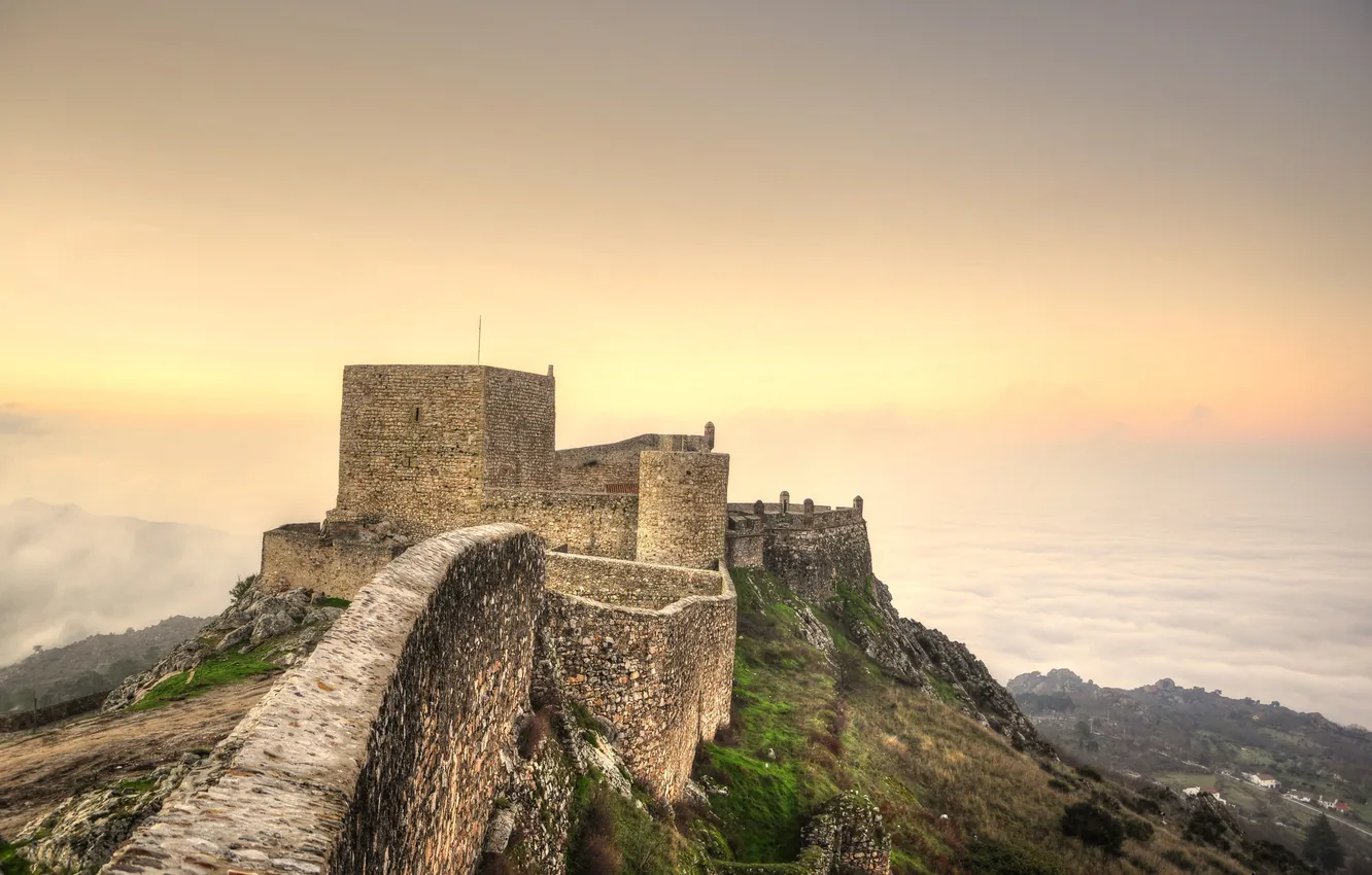 Photo wallpaper the sky, fog, castle, Portugal