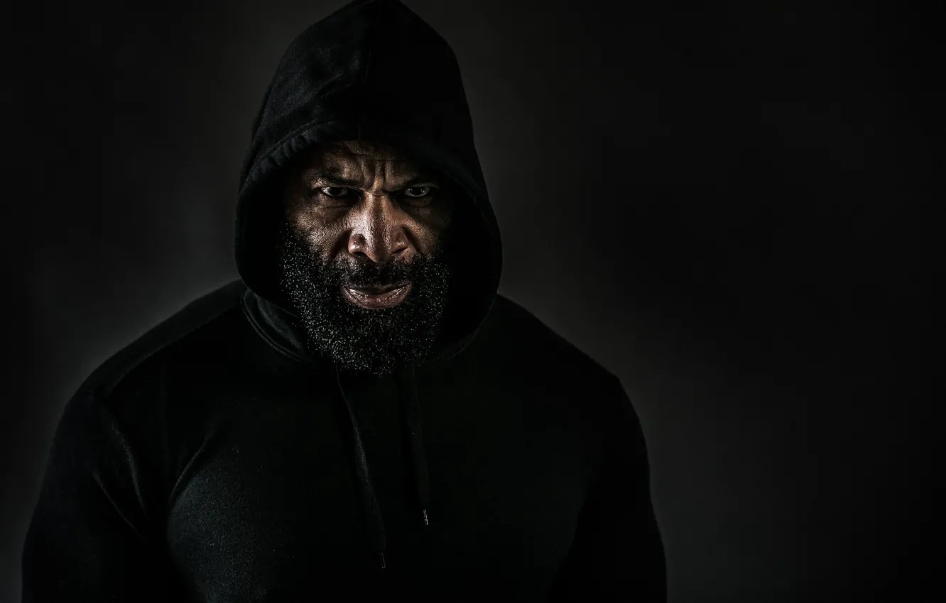 Photo wallpaper look, hood, Muscle, black background, pose, bodybuilder, CT Fletcher, bodybuilder