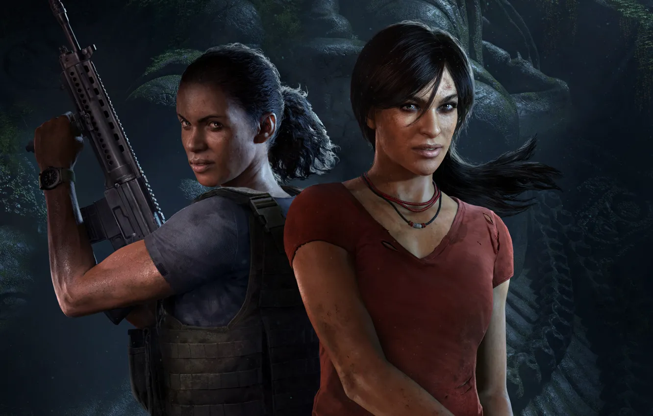 Photo wallpaper gun, game, weapon, rifle, Uncharted, Chloe, Nadine, Uncharted: The Lost Legacy
