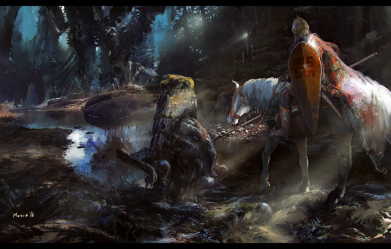 Photo wallpaper forest, stones, tale, warrior, Crossroads