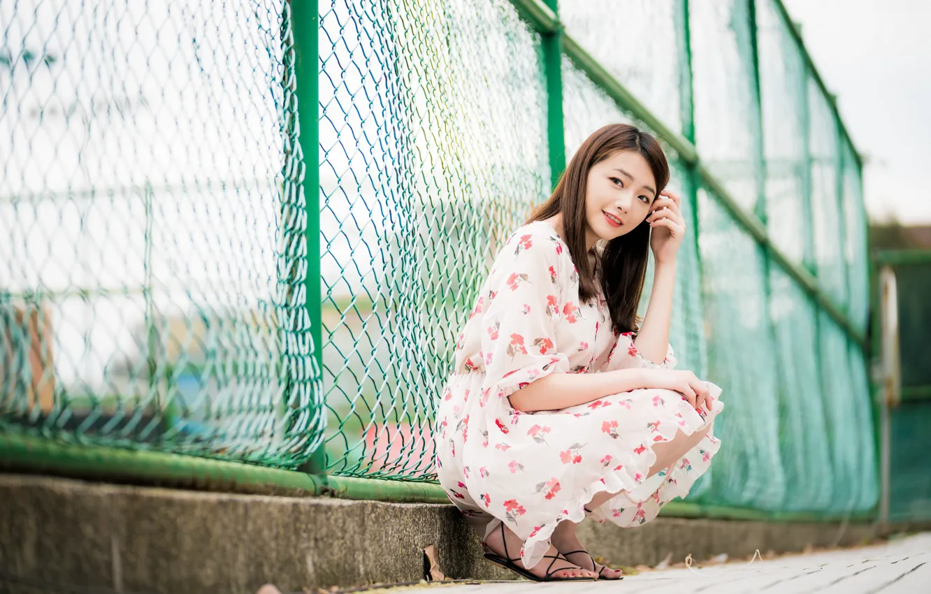 Photo wallpaper look, girl, dress, brown hair, Asian