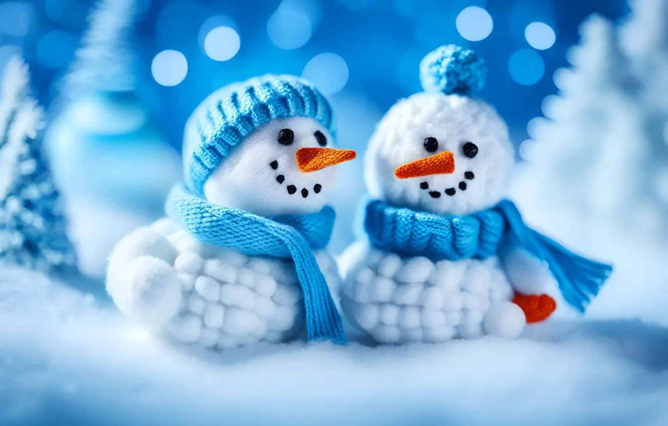 Photo wallpaper winter, snow, smile, toy, new year, Christmas, snowman, faces