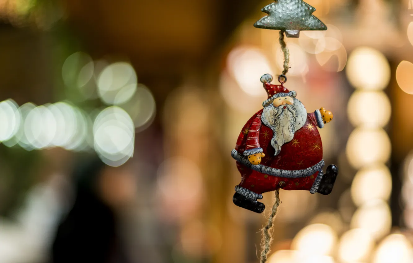 Photo wallpaper toy, focus, rope, blur, decoration, Santa Claus
