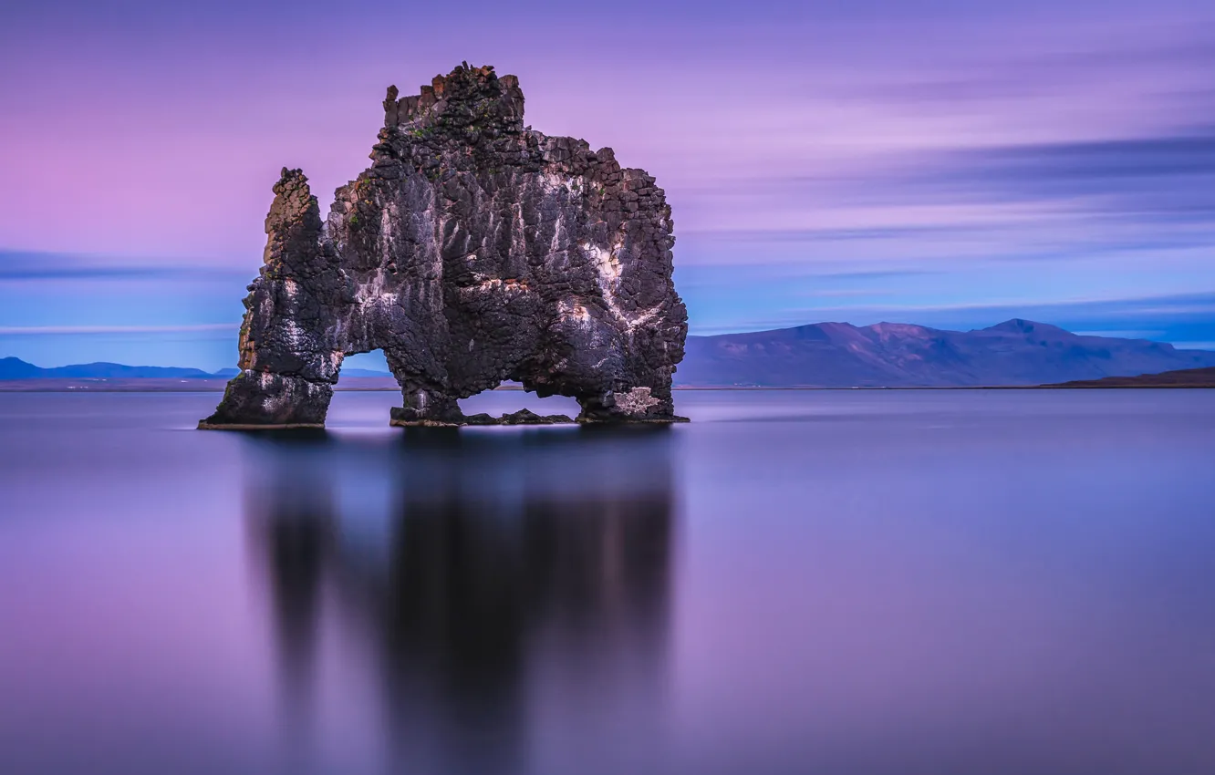 Photo wallpaper sea, mountains, rock, horizon, arch