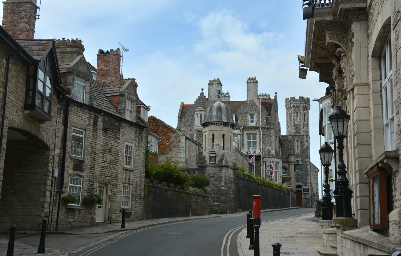 Photo wallpaper road, street, building, UK, architecture, road, street, England