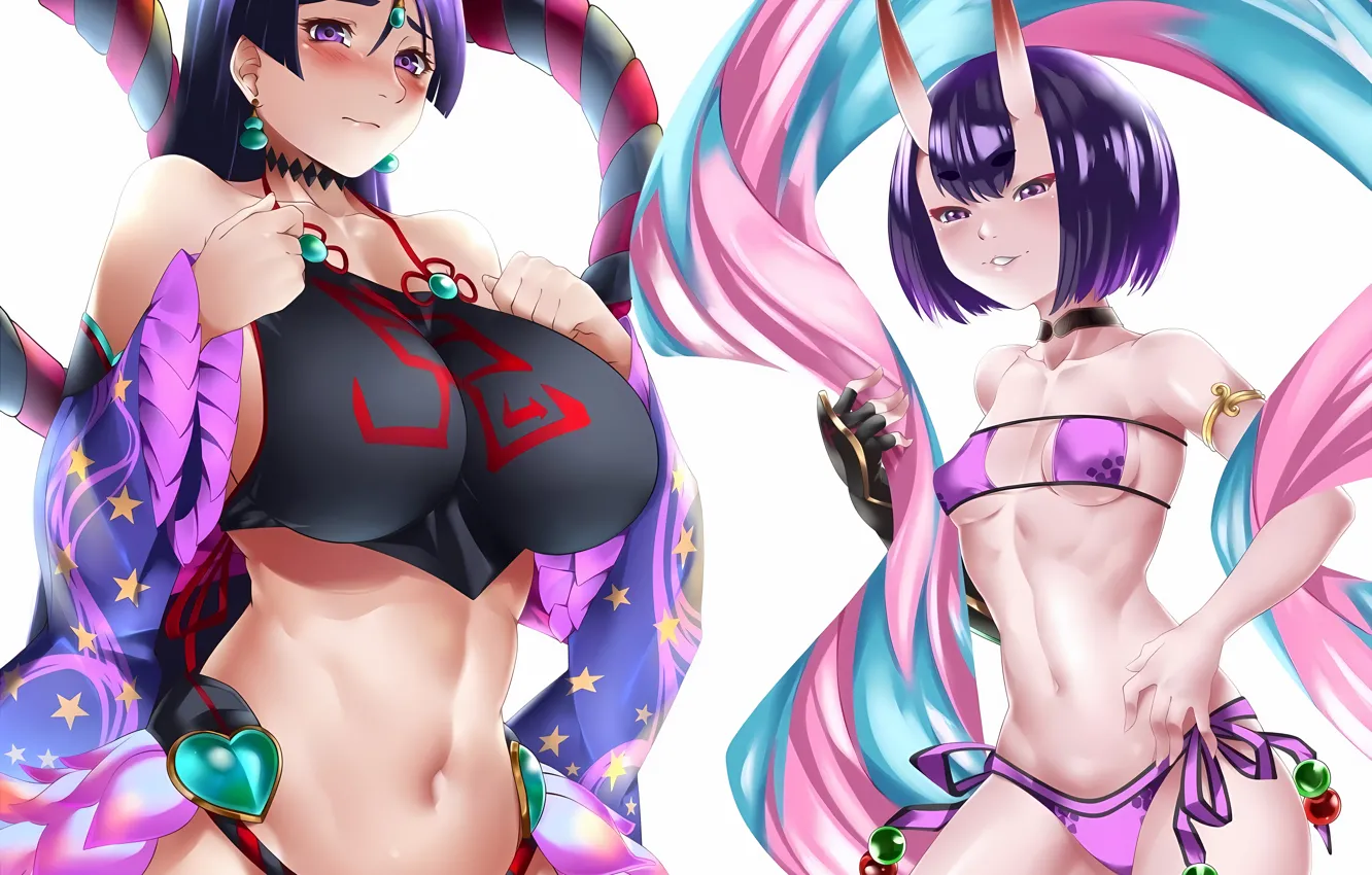 Photo wallpaper sexy, cleavage, horns, long hair, girls, boobs, anime, beautiful