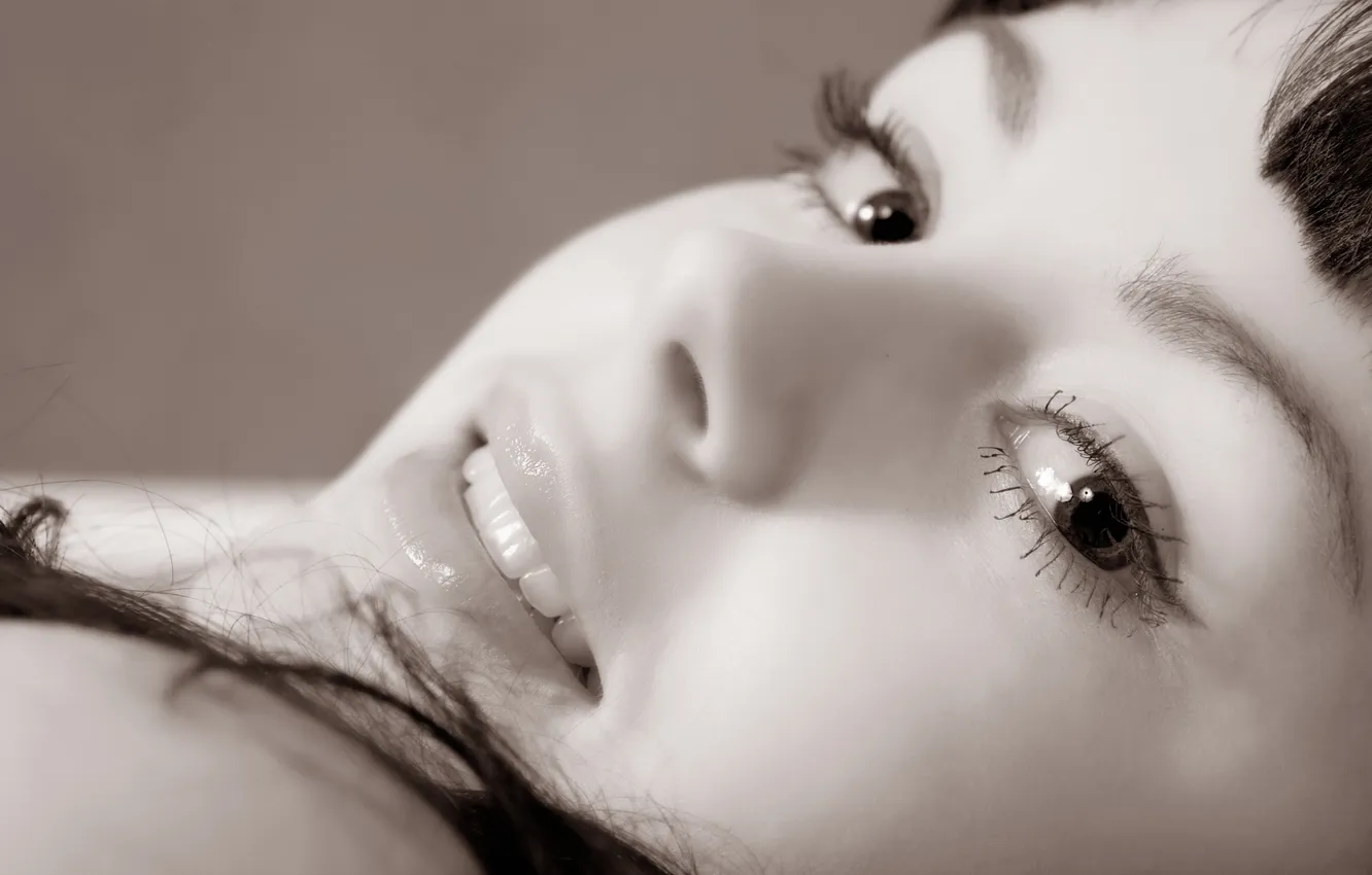 Photo wallpaper look, girl, face, Sepia