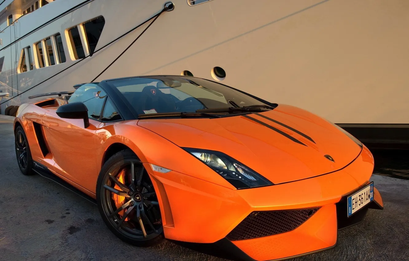 Photo wallpaper lights, yacht, convertible, beauty, Lamborghini Gallardo