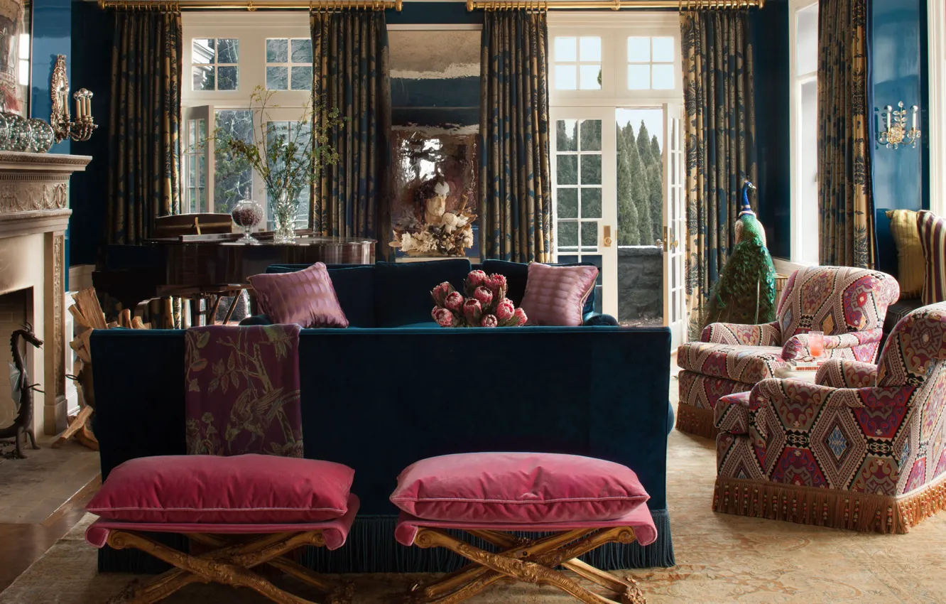 Photo wallpaper design, style, room, interior, piano, fireplace, living room, Berkshire