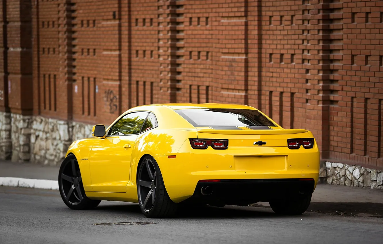 Photo wallpaper Road, Yellow, Chevrolet, Strip, Wheel, Ass, Muscle, Light