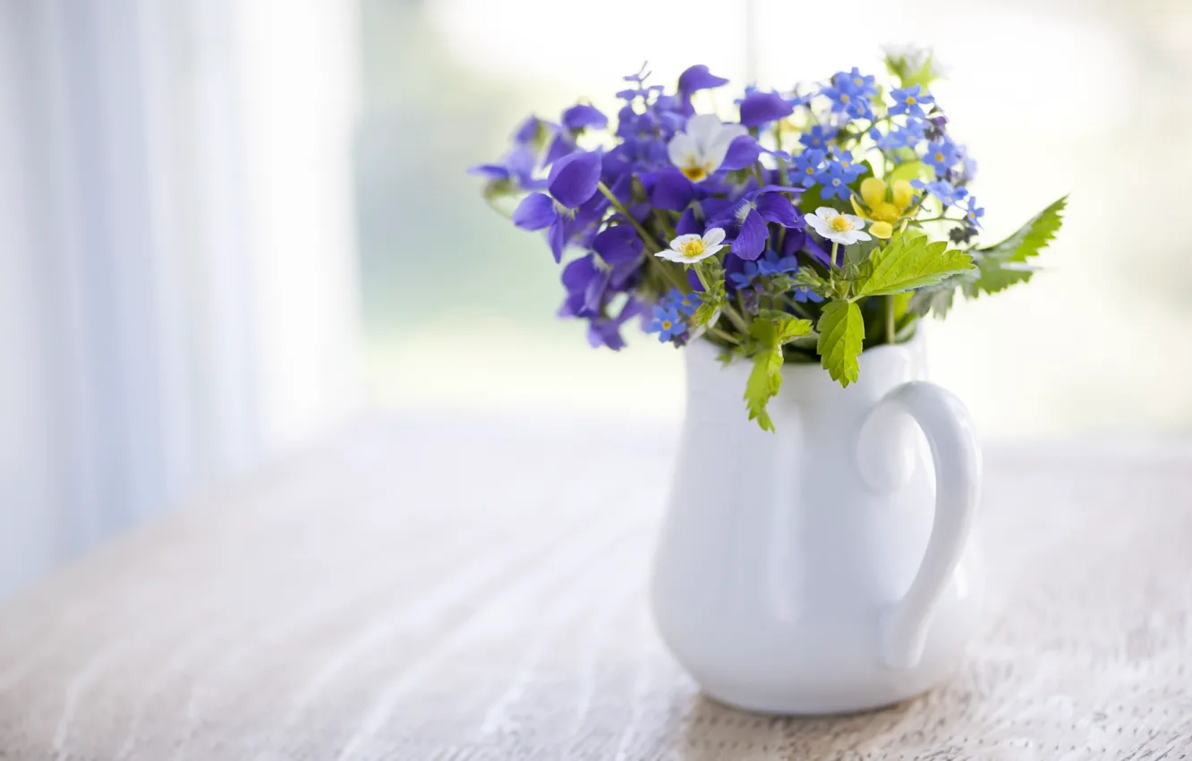 Photo wallpaper summer, flowers, table, vase