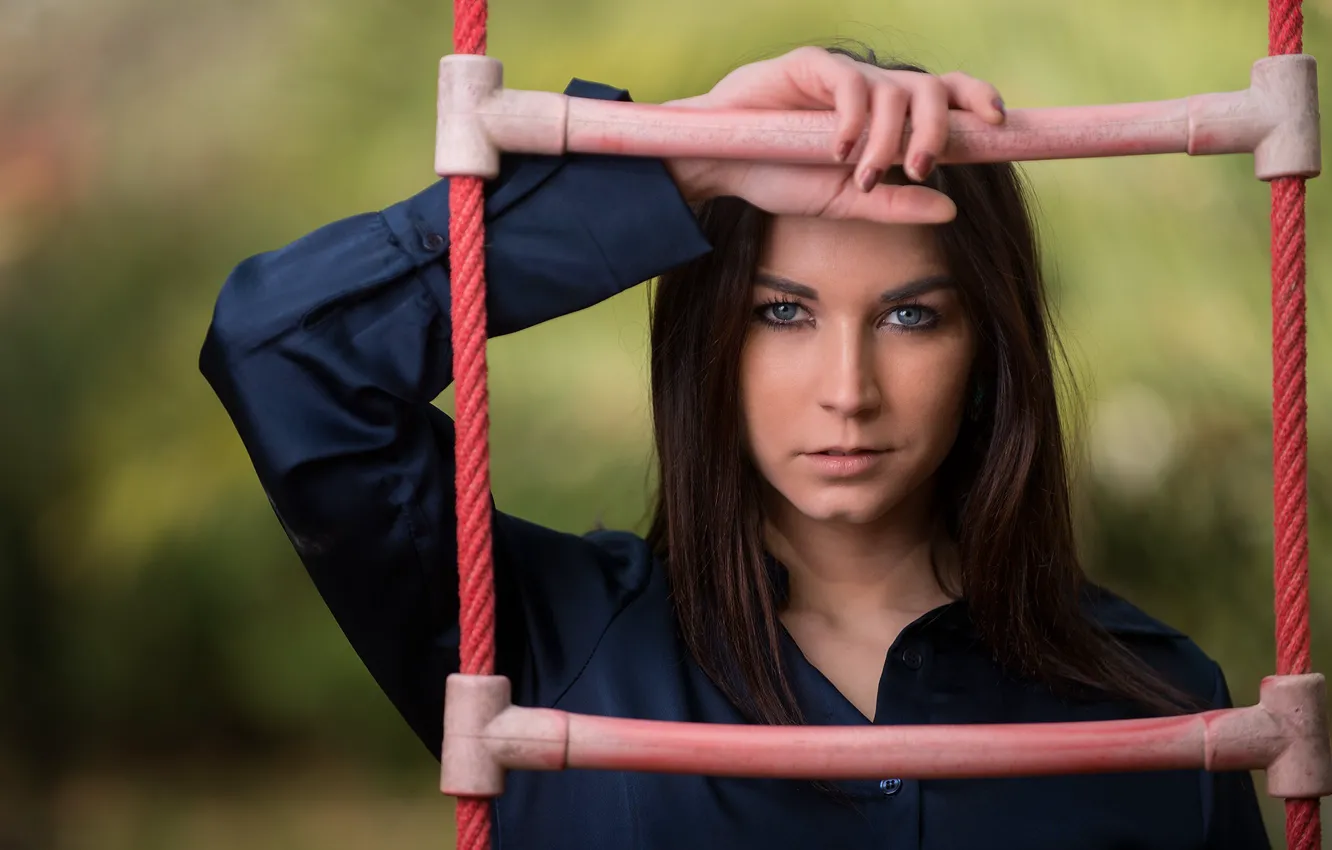 Photo wallpaper look, girl, model, hair, ladder, Mila Volkova