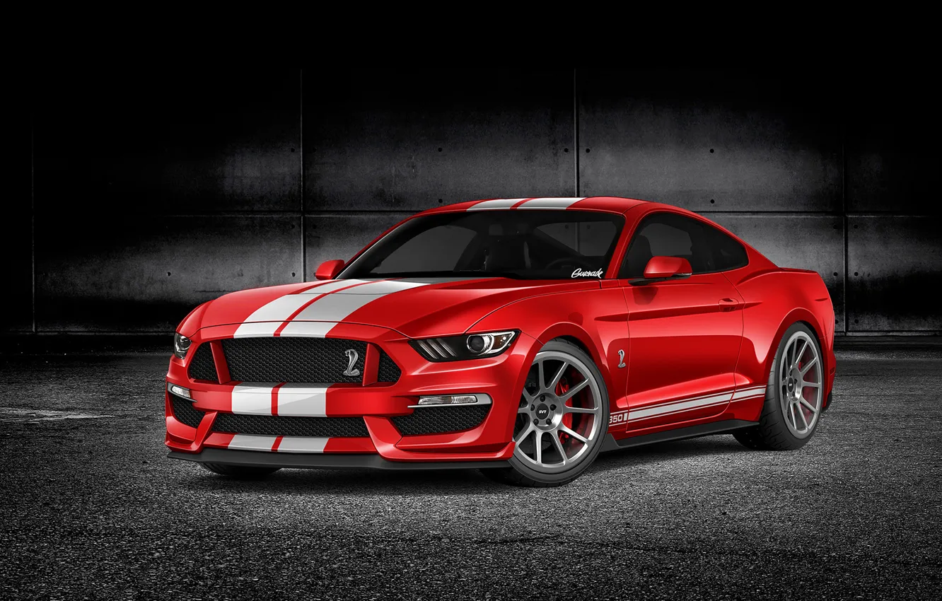 Photo wallpaper red, rendering, Mustang, Ford, Mustang, red, muscle car, Ford