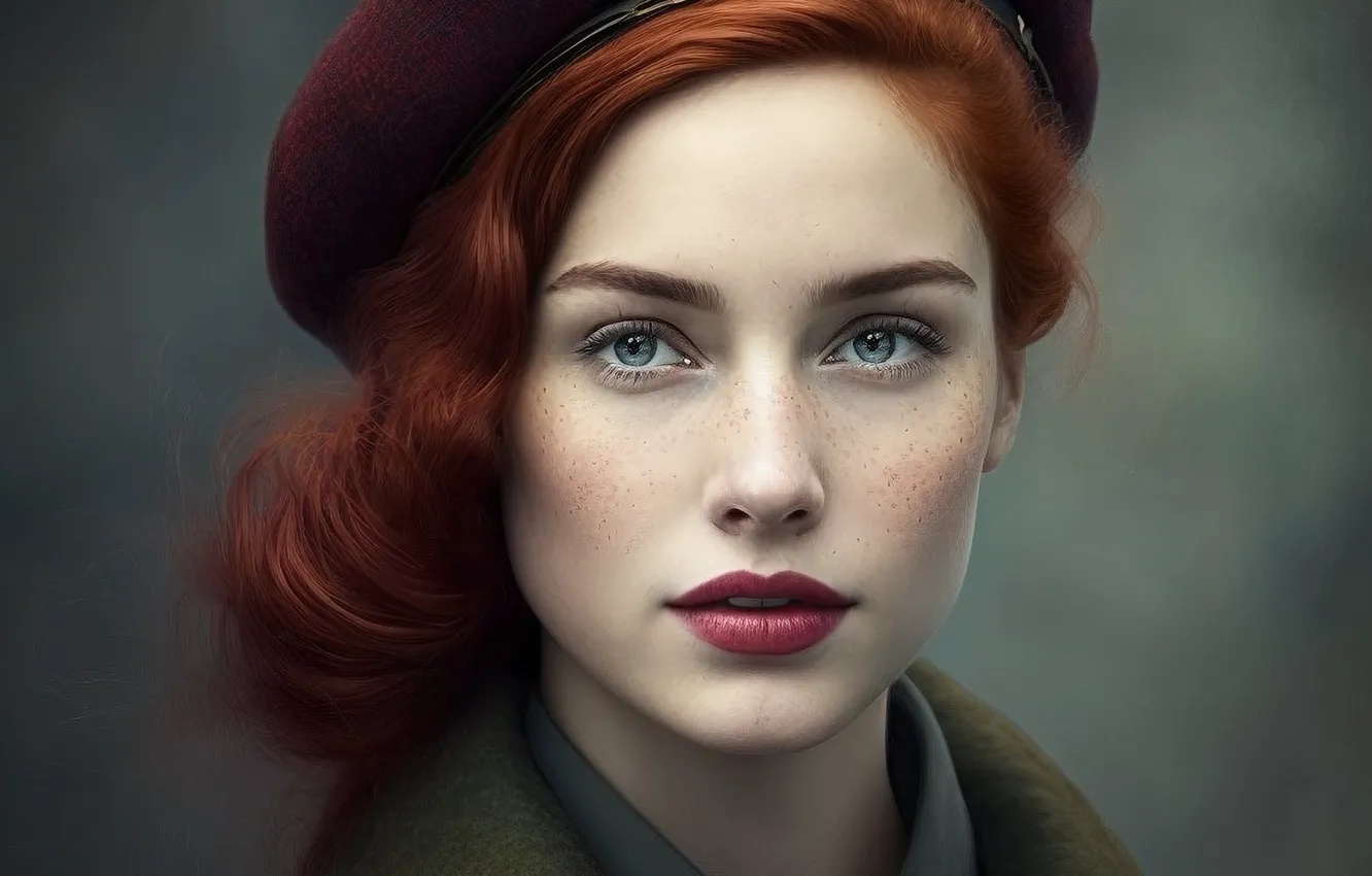 Photo wallpaper portrait, military uniform, look, girl, AI art, neural network