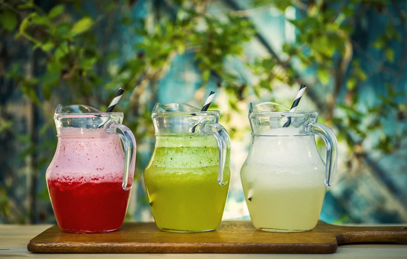 Photo wallpaper glass, foliage, juice, cocktail, drink, pitcher, trio, different