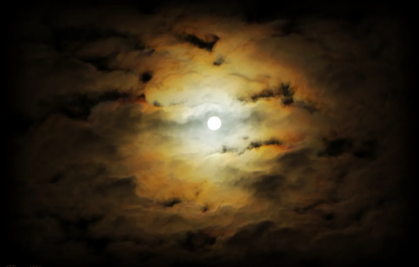 Photo wallpaper clouds, night, fog, The moon