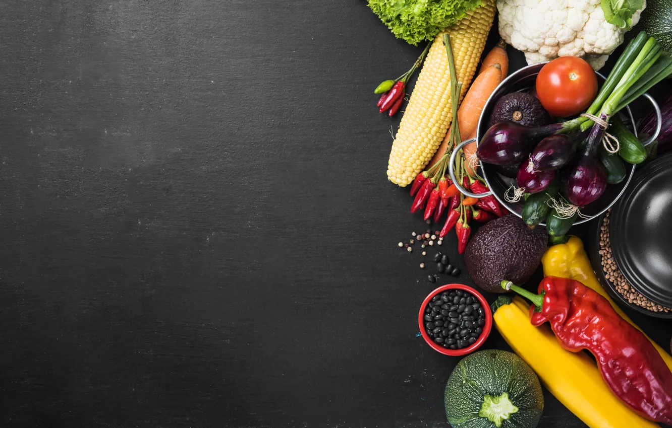 Photo wallpaper greens, bow, pepper, vegetables, baklajan