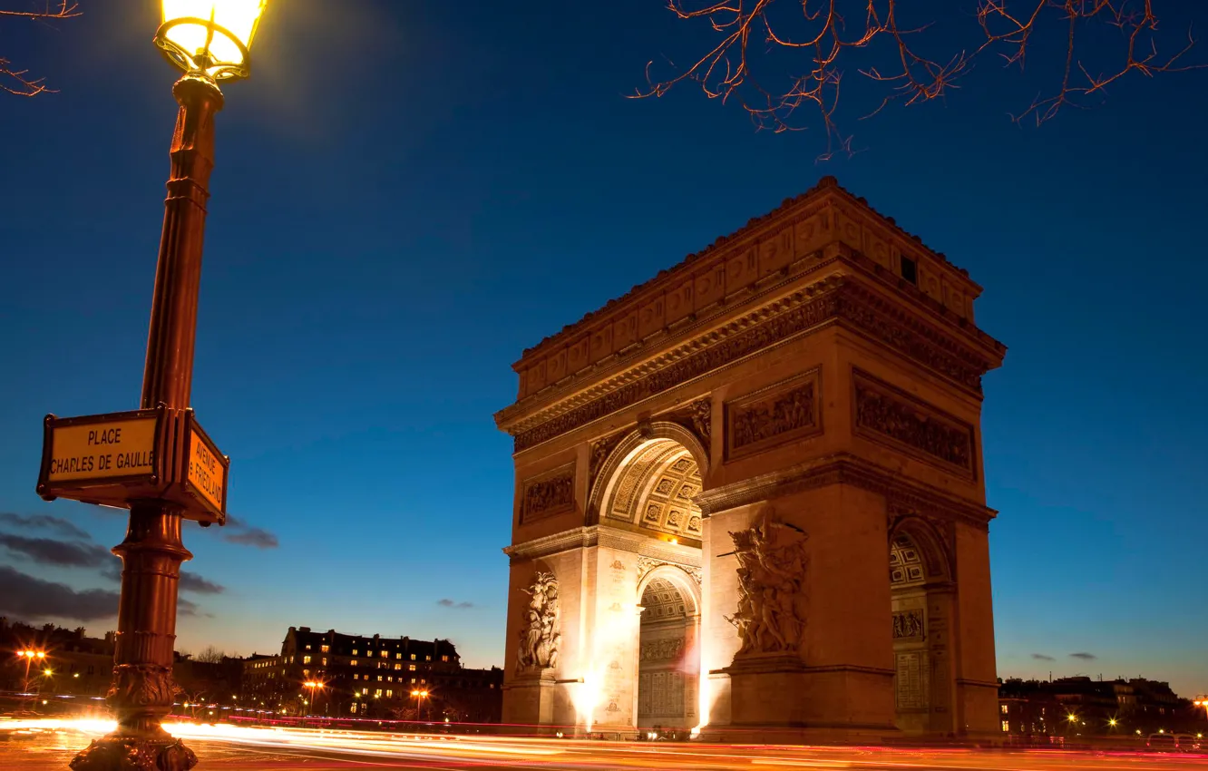 Photo wallpaper night, Paris, area, lantern, arch