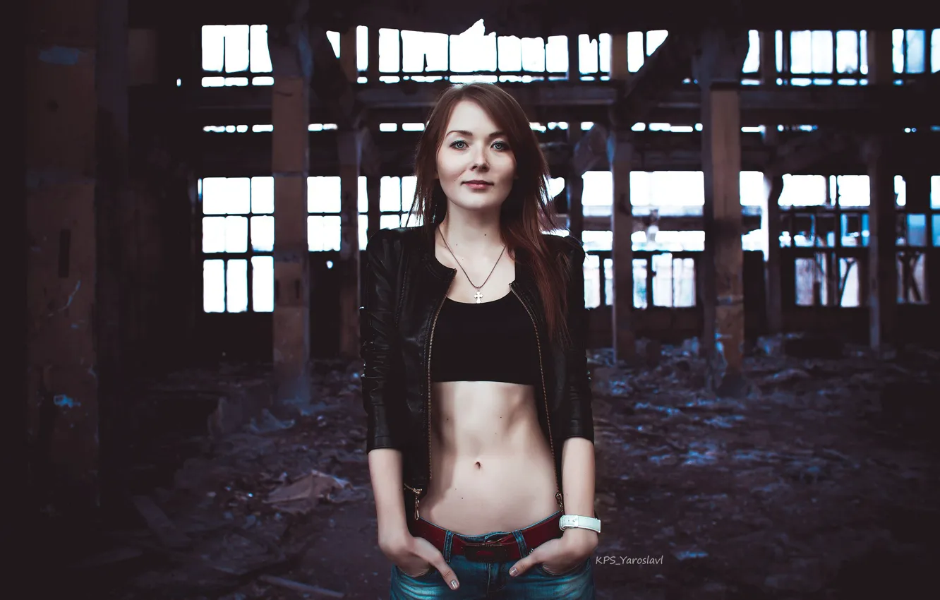 Photo wallpaper look, sexy, pose, model, tummy, portrait, jeans, makeup